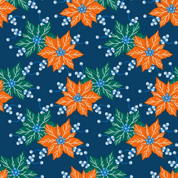 Fleurs Orange Vertes Dans Motif Sans Couture — Image vectorielle