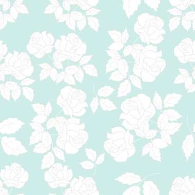 Mavi arka plan üzerinde beyaz güller, kusursuz desen tasarımı