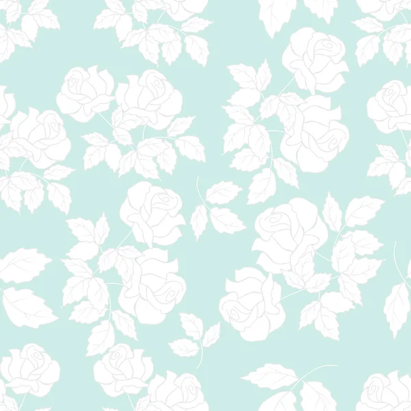 Rosas Brancas Fundo Azul Design Padrão Sem Costura —  Vetores de Stock