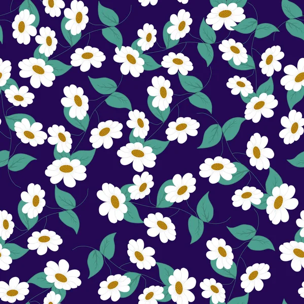 White Daisies Seamless Pattern Design — Stock Vector