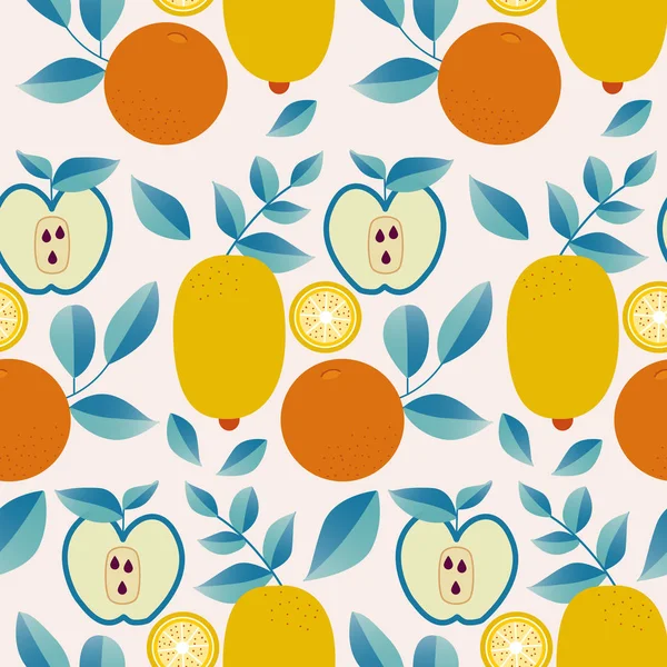 Citroen Sinaasappelen Appels Een Herfst Patroon Ontwerp — Stockvector
