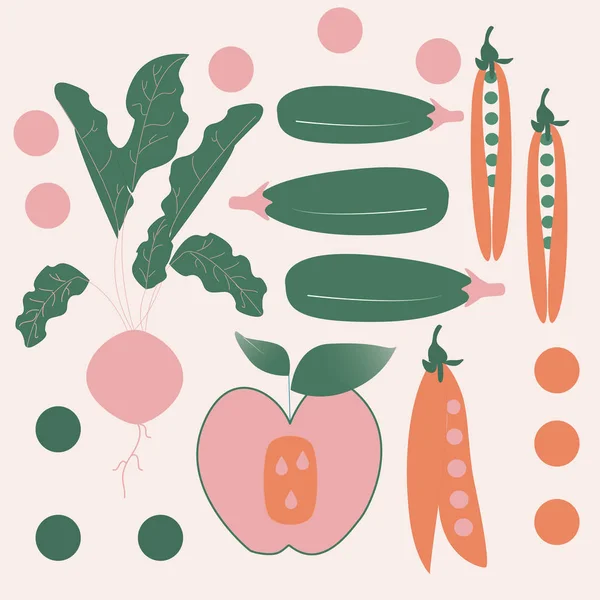Rosa Gröna Och Orangefärgade Grönsaker Vektorelement — Stock vektor