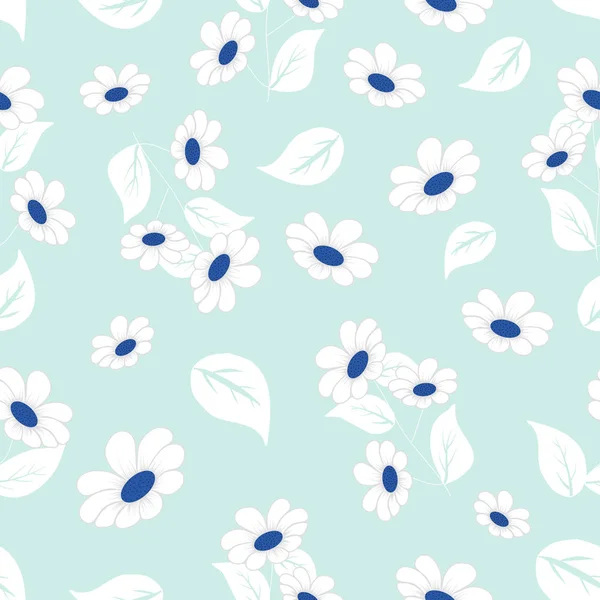Flores Blancas Sobre Fondo Azul Diseño Patrón Sin Costuras — Vector de stock