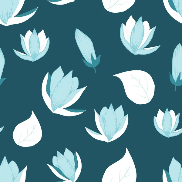 Magnolia Azul Blanca Con Diseño Sin Costuras — Archivo Imágenes Vectoriales