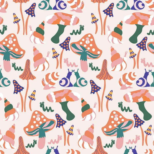 Colorful Autumn Mushrooms Seamless Pattern Design — Stock Vector