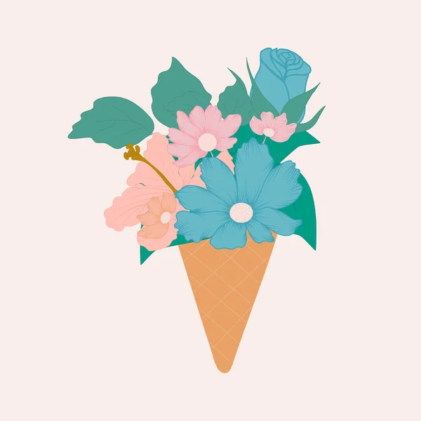 Fagylalt Rózsaszín Kék Virág Illusztráció Vektorelemek — Stock Vector