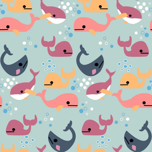 五颜六色的鲸鱼在无缝的图案设计 — 图库矢量图片
