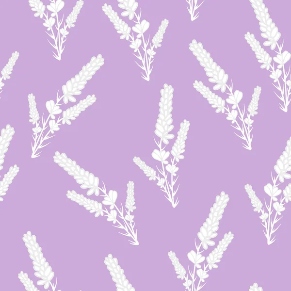 Lavandre Blanco Sobre Fondo Púrpura Con Diseño Patrón Sin Costuras — Vector de stock