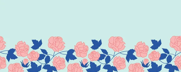 美丽的粉红色玫瑰 在水平无缝的边界 矢量元素 — 图库矢量图片