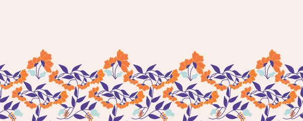 Belles Fleurs Orange Violet Dans Une Bordure Horizontale Sans Couture — Image vectorielle