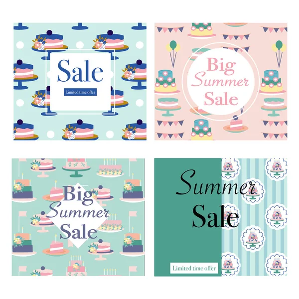 Set Sommar Rea Banners Med Färgglada Tårtor Vektorelement Creative Template — Stock vektor