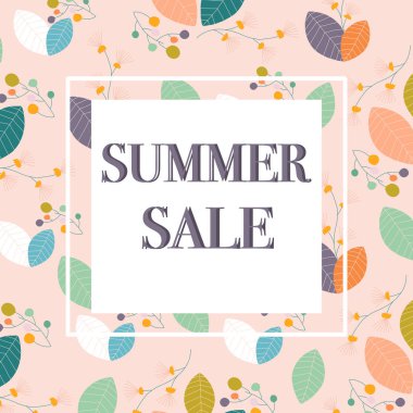 Pastel renkli yaprakları ile Yaz satış afiş. Vektör afişi