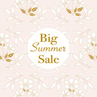 Güzel beyaz ve altın çiçekleri ile zarif satış afiş. Vektör elemanları. Geometrik afiş