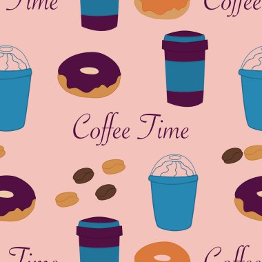 Kahve fincan ve çörekler gitmek için, sorunsuz bir desen tasarımı