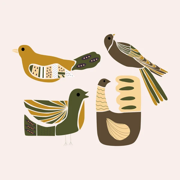 Oiseaux Colorés Dans Motif Automne — Image vectorielle