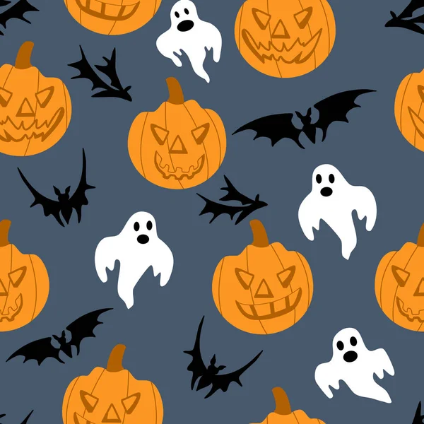 Pumpkins Bats Ghosts Holloween Pattern Design — Stock Vector