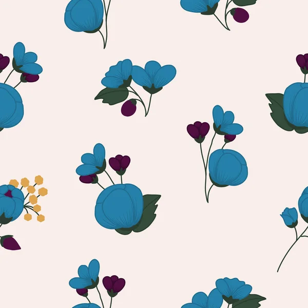 Flores Otoño Azules Púrpuras Diseño Patrón Sin Costuras — Vector de stock