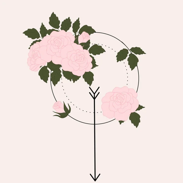 幾何学的要素とピンクのバラの花束 イラスト — ストックベクタ