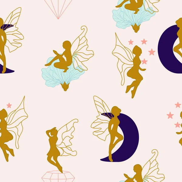 かわいいシームレスなパターンデザインで美しい妖精 — ストックベクタ
