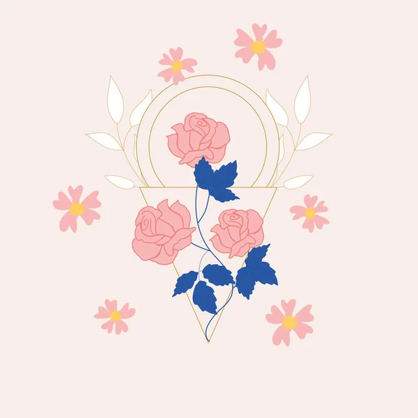 Rosa Flores Elegantes Elementos Geométricos Ilustración — Vector de stock