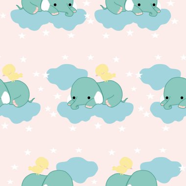 Kusursuz desenli, uyuyan yeşil kawaii fili.