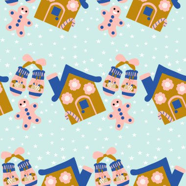 Pembe, altın ve mavi tatlı kış elementleri kusursuz desenli dizayn