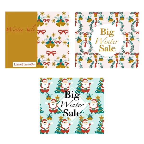 Set Three Vector Banners Christmas Elements Creative Template — Stock Vector