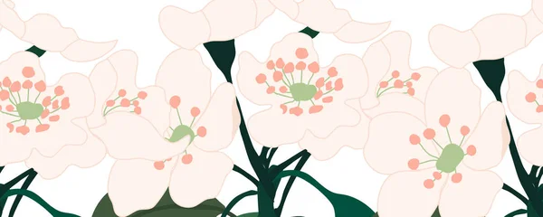 Batas Mulus Horisontal Dengan Bunga Sakura - Stok Vektor
