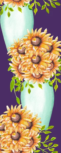 Svislý Okraj Akvarelem Slunečnice — Stock fotografie