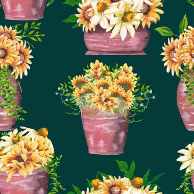  desen dizaynı elle boyanmış ayçiçeği