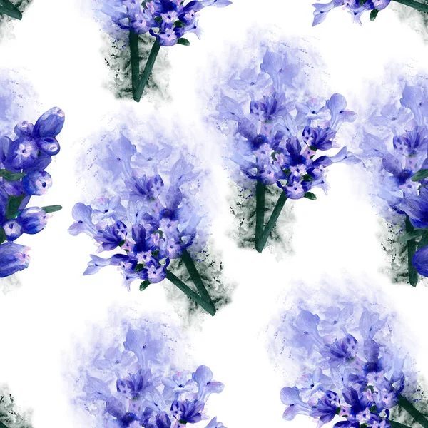 Seamless Pattern Design Watercolor Lavender Bouquets — Stock Photo, Image
