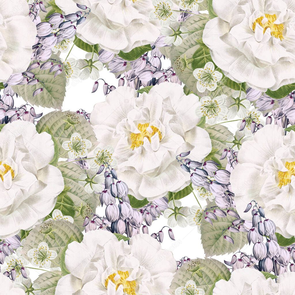  seamless pattern with white roses