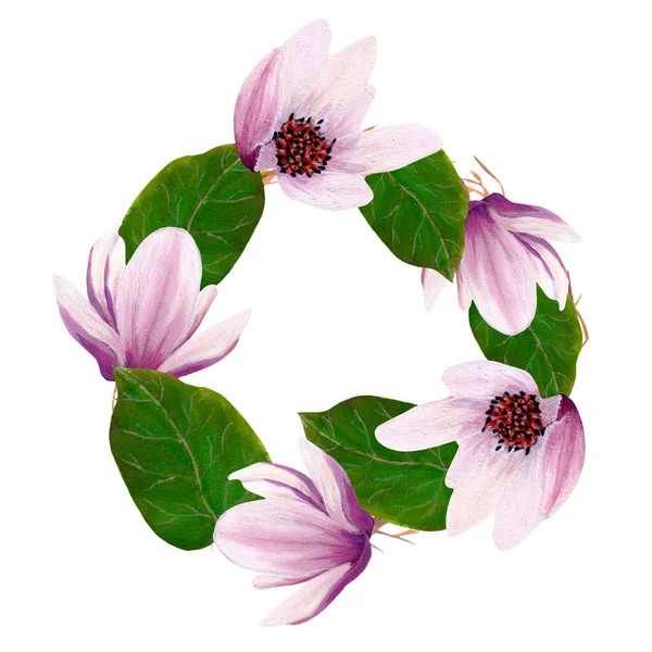 Elegant Watercolor Magnolia Wreath — Stock Photo, Image