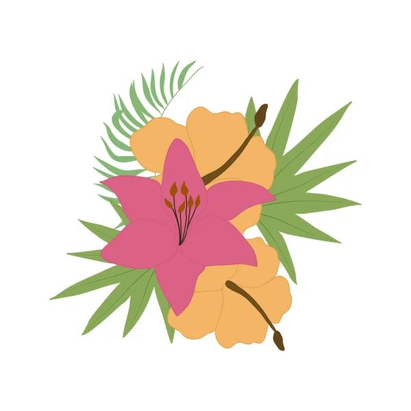 Pink Yellow Tropical Flower Bouquet — Stock Vector