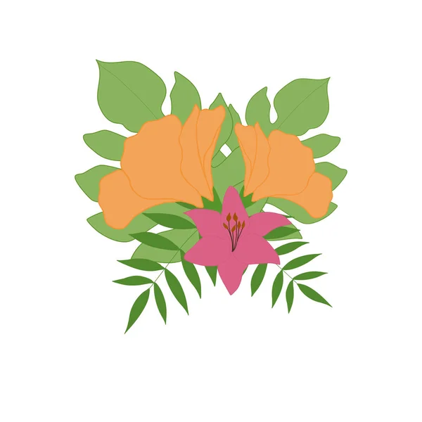 Помаранчеві Рожеві Квіти Векторній Тропічній Ілюстрації — стоковий вектор