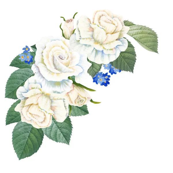 Акварель Ручна Розписана Троянда Букет Ідеально Підходить Весільних Недоторканностей — стокове фото