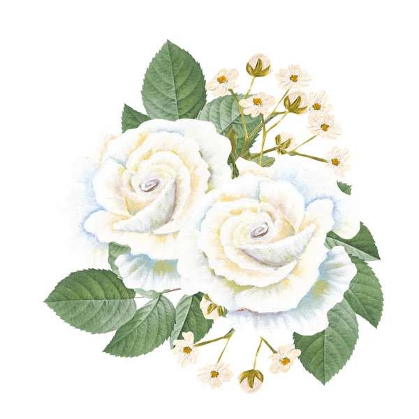 Akwarela Ręcznie Malowany Bukiet Róż Idealny Zaproszenia Ślubne — Zdjęcie stockowe