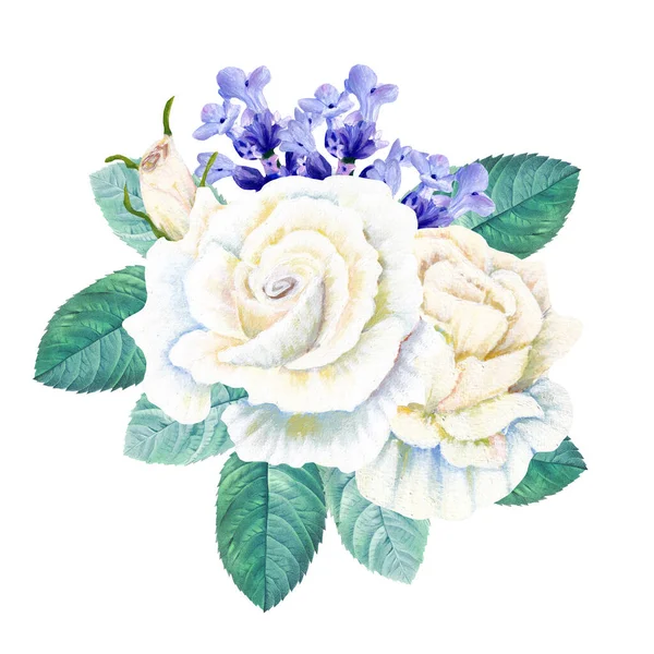 Watercolor Hand Painted Rose Bouquet Perfect Wedding Inviations — Stock Photo, Image