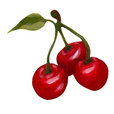 Bir daldaki akrilik kirazlar elle boyanmış, internette ya da basılı olarak kullanmak için mükemmel.