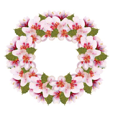 Elle boyanmış kiraz çiçeği çelengi, internette ya da basılı olarak kullanmak için mükemmel.