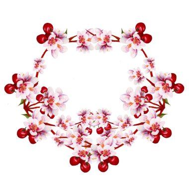 Elle boyanmış kiraz çiçeği çelengi, internette ya da basılı olarak kullanmak için mükemmel.