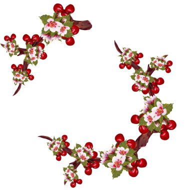 Elle boyanmış kiraz çiçeği çelengi, internette ya da basılı olarak kullanmak için mükemmel.