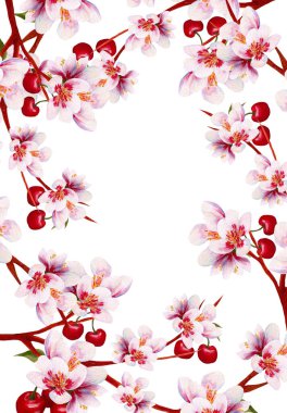 Elle boyanmış kiraz çiçeği çelengi, internette ya da basılı olarak kullanmak için mükemmel.