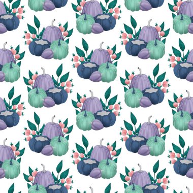 Çiçekler ve balkabakları kusursuz desenli dizayn, internette ya da basılı olarak kullanmak için mükemmel.