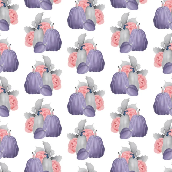 Квіти Гарбузи Безшовному Дизайні Візерунка Ідеально Підходить Використання Інтернеті Або — стокове фото