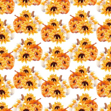 Elle boyanmış suluboya balkabakları kusursuz desenli dizayn, internette ya da basılı olarak kullanmak için mükemmel.