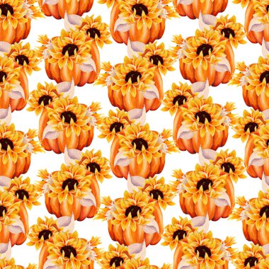 Elle boyanmış suluboya balkabakları kusursuz desenli dizayn, internette ya da basılı olarak kullanmak için mükemmel.