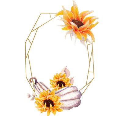 El boyası suluboya ayçiçeği çerçevesi, web üzerinde ya da basılı olarak kullanmak için mükemmel.