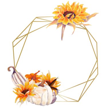 El boyası suluboya ayçiçeği çerçevesi, web üzerinde ya da basılı olarak kullanmak için mükemmel.