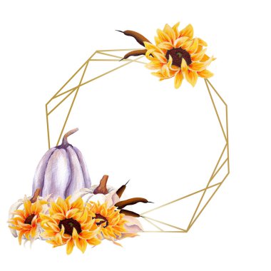 El boyası suluboya ayçiçeği çerçevesi, web üzerinde ya da basılı olarak kullanmak için mükemmel.